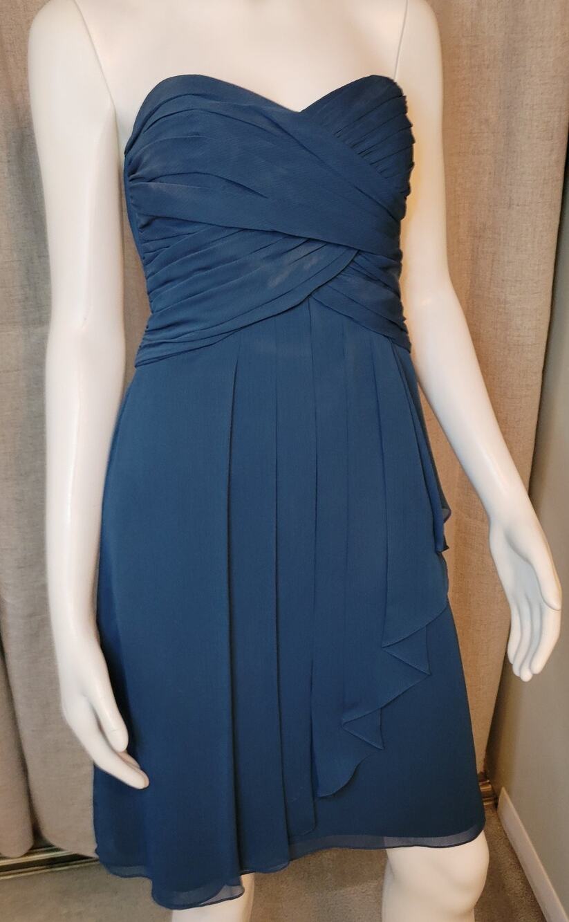 DAVID'S BRIDAL Women's Navy Blue Strapless Drape Look Knee Length Dress Size 4